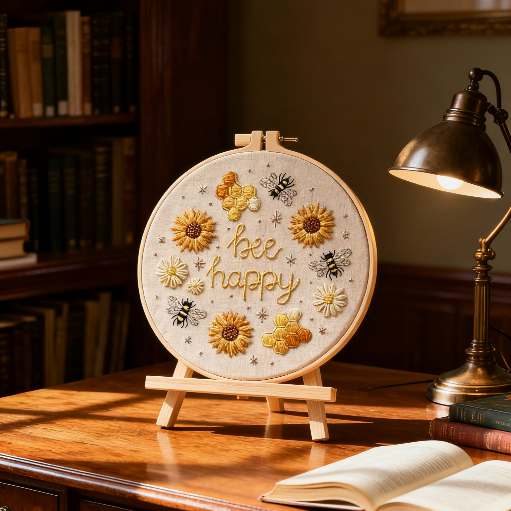 Bee Happy – Borduurset met zonnebloemen, bijtjes en honingraten