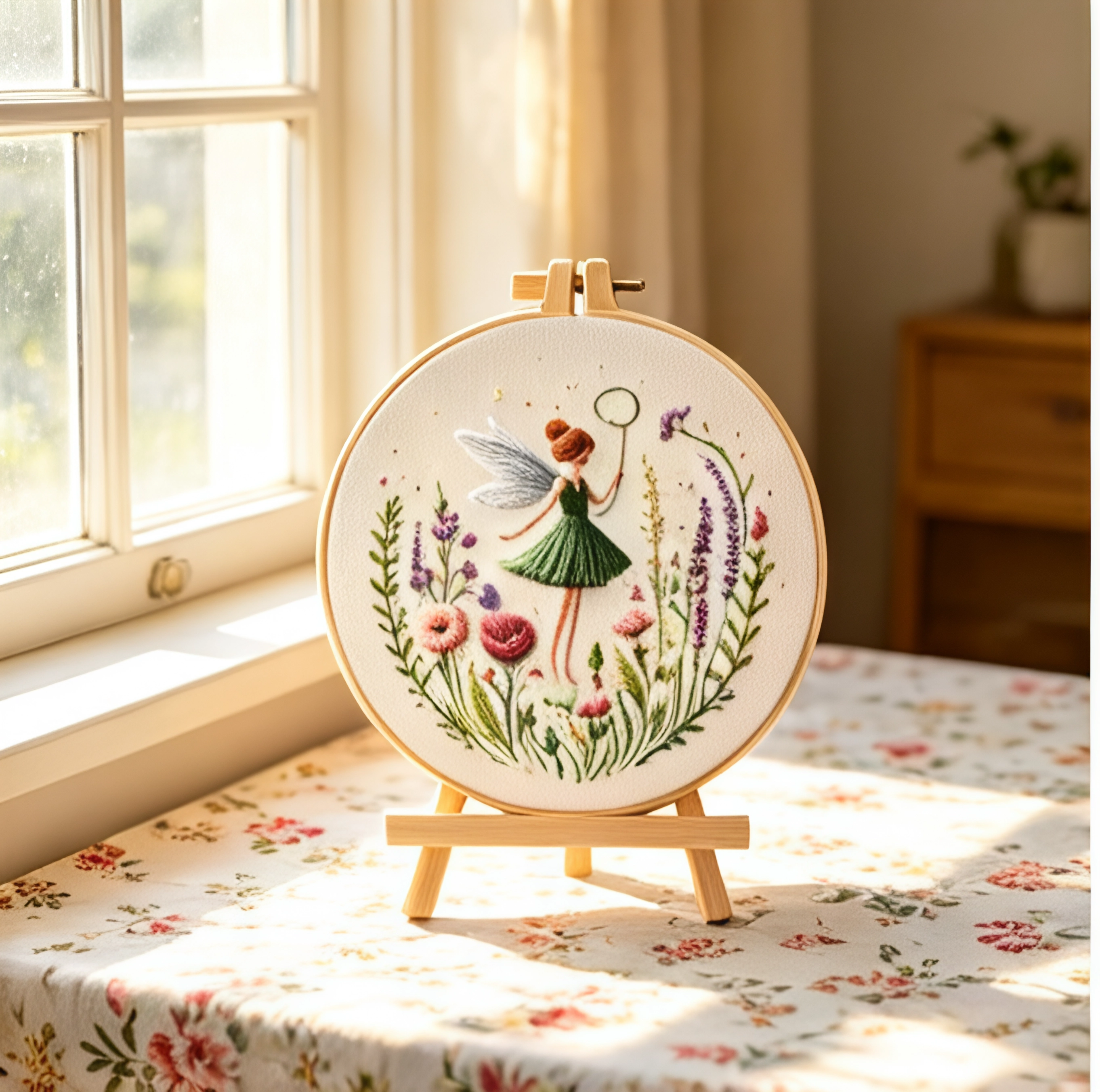 Meadow Dance – Borduurset met elfje tussen veldbloemen