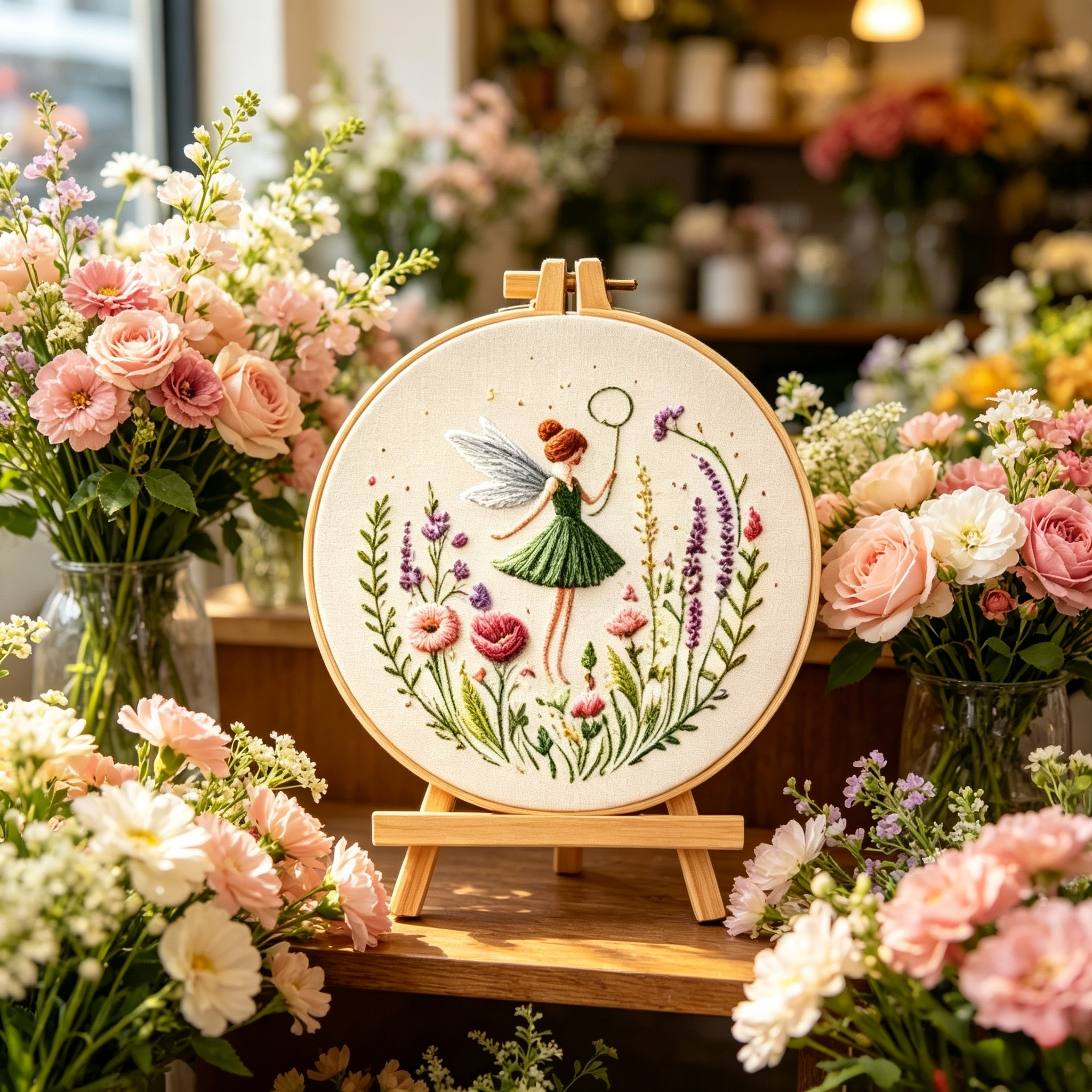 Meadow Dance – Borduurset met elfje tussen veldbloemen