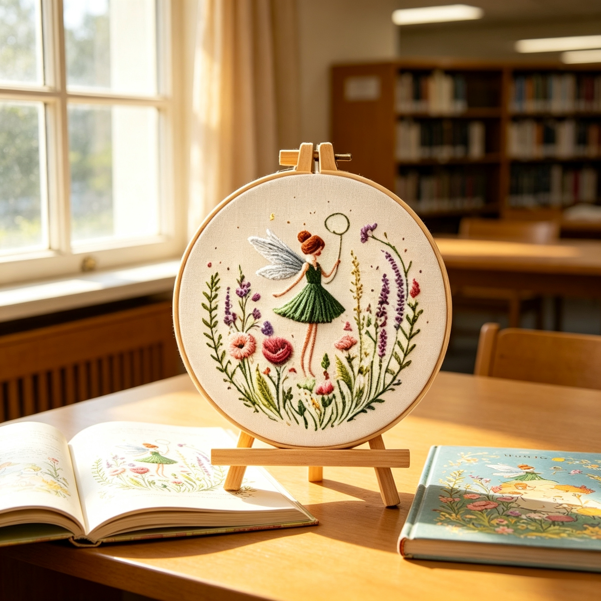 Meadow Dance – Borduurset met elfje tussen veldbloemen