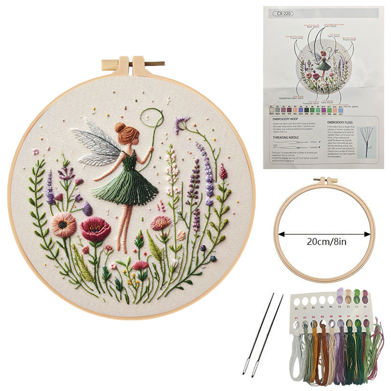 Meadow Dance – Borduurset met elfje tussen veldbloemen