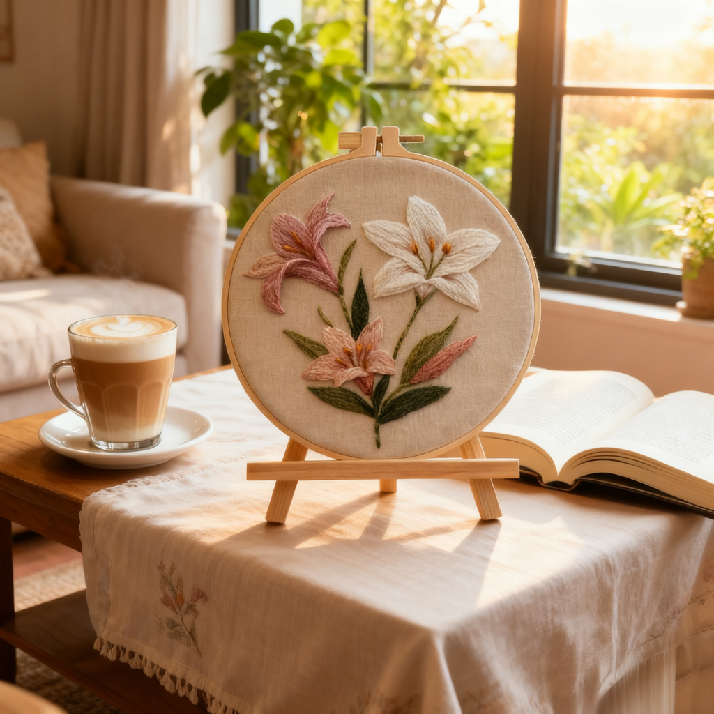 Lily Grace – Embroidery kit with elegant lilies in soft shades