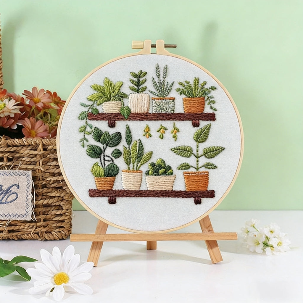 Green Haven – Borduurset met plantenshelf en kamerplanten