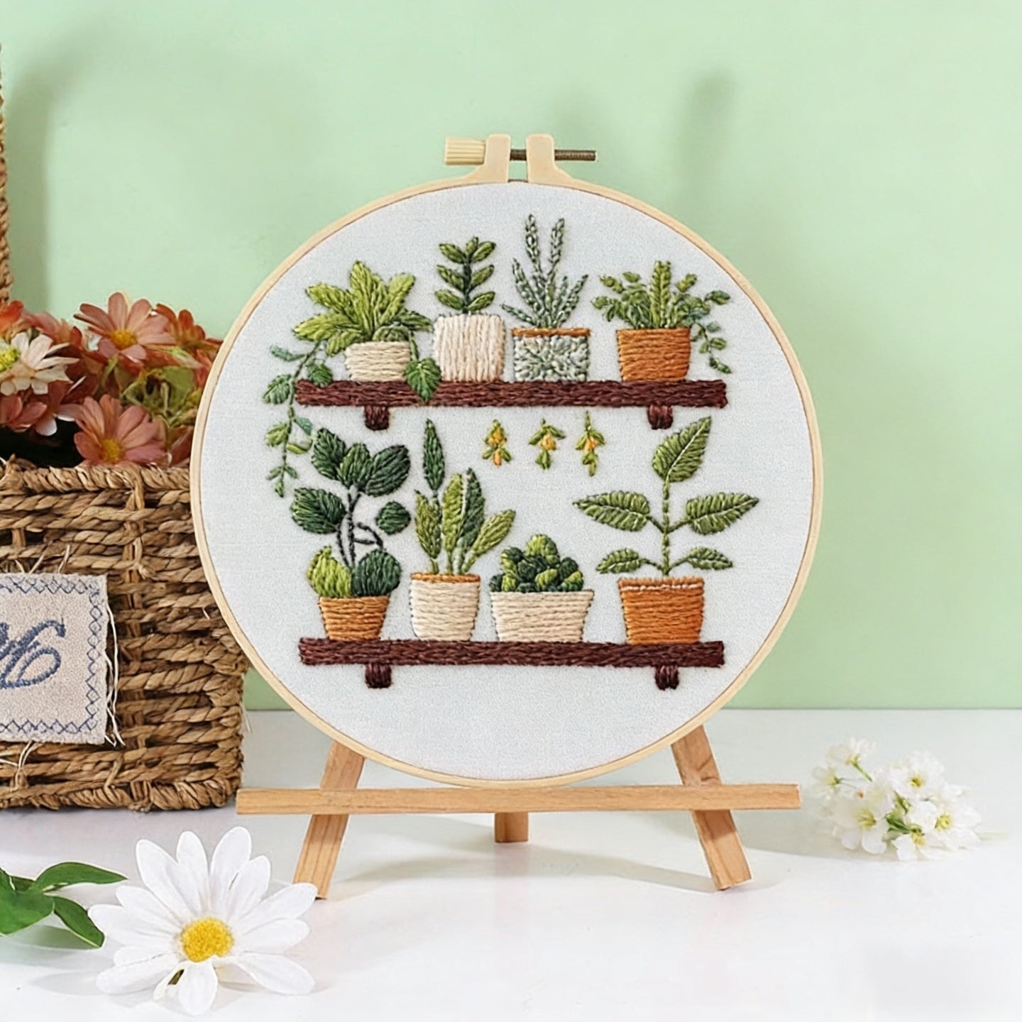 Green Haven – Borduurset met plantenshelf en kamerplanten