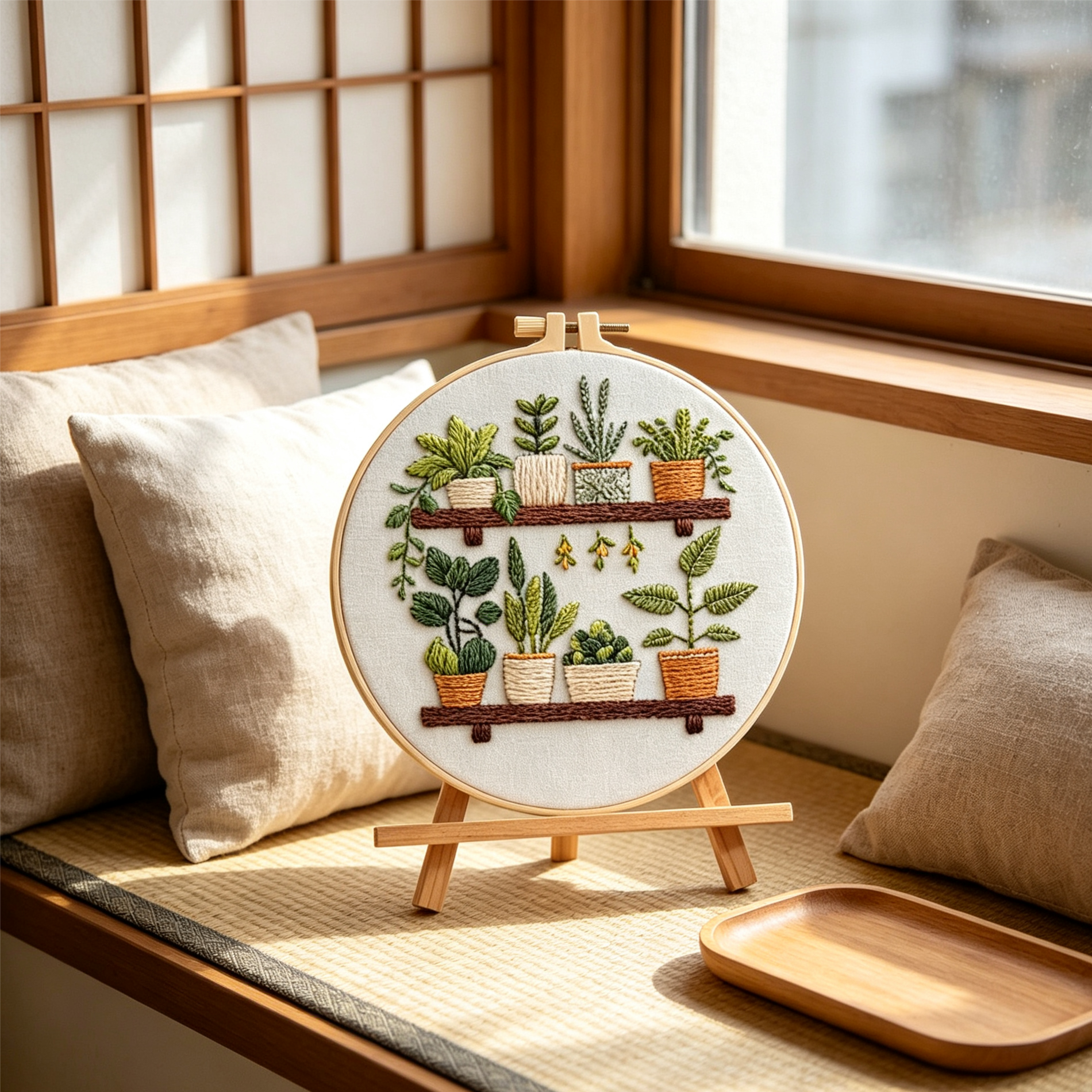 Green Haven – Borduurset met plantenshelf en kamerplanten