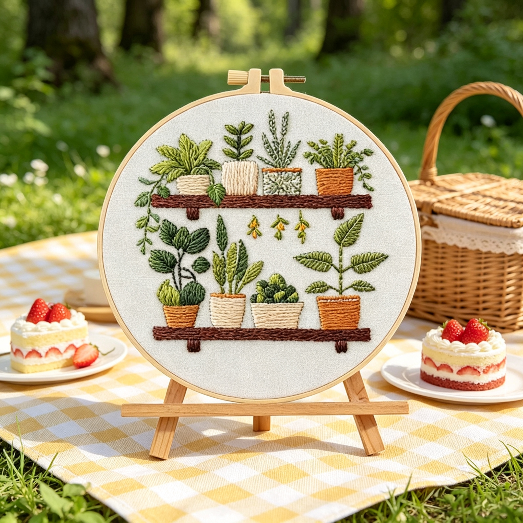 Green Haven – Borduurset met plantenshelf en kamerplanten