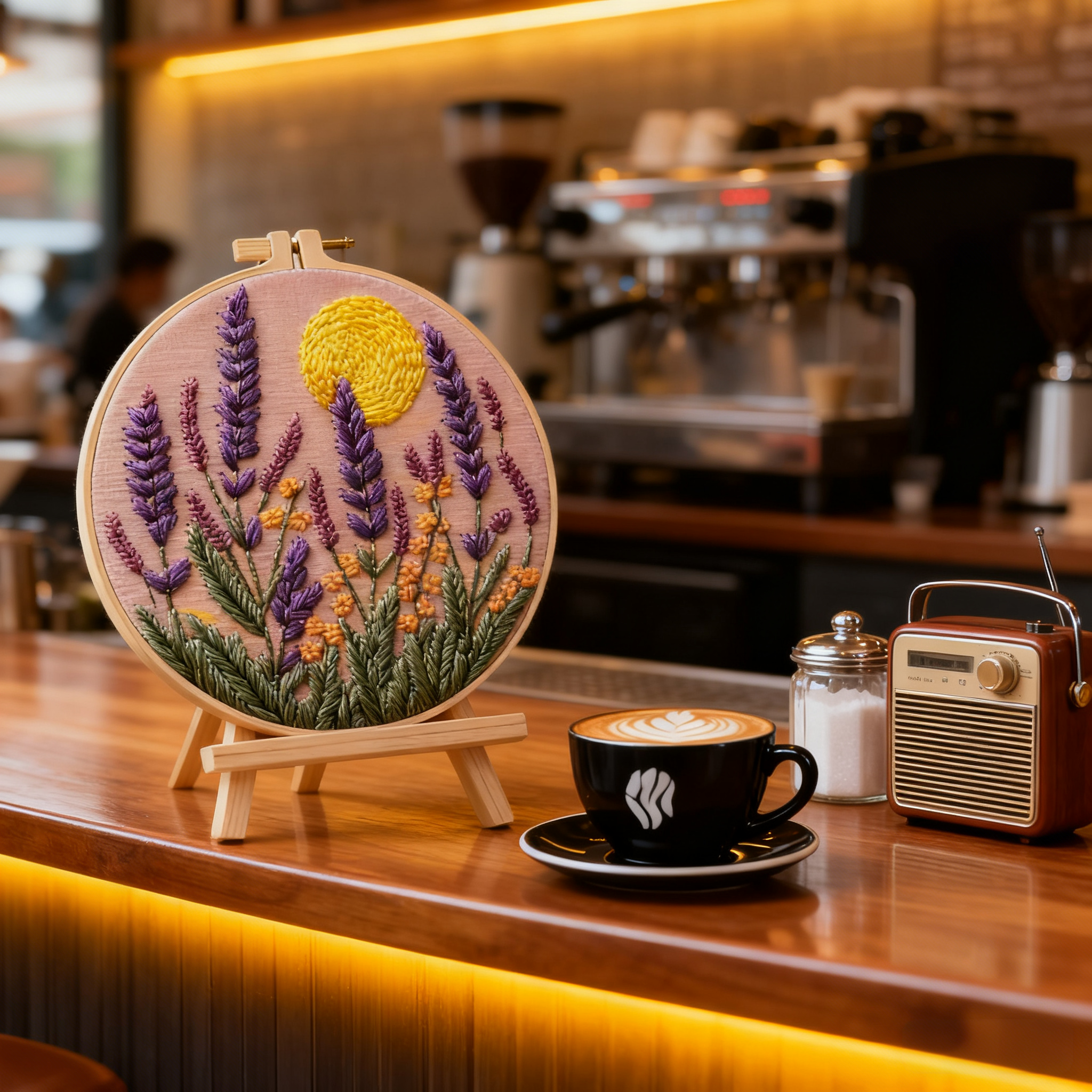 Lavender Sunset – Borduurset met lavendel en gouden avondzon