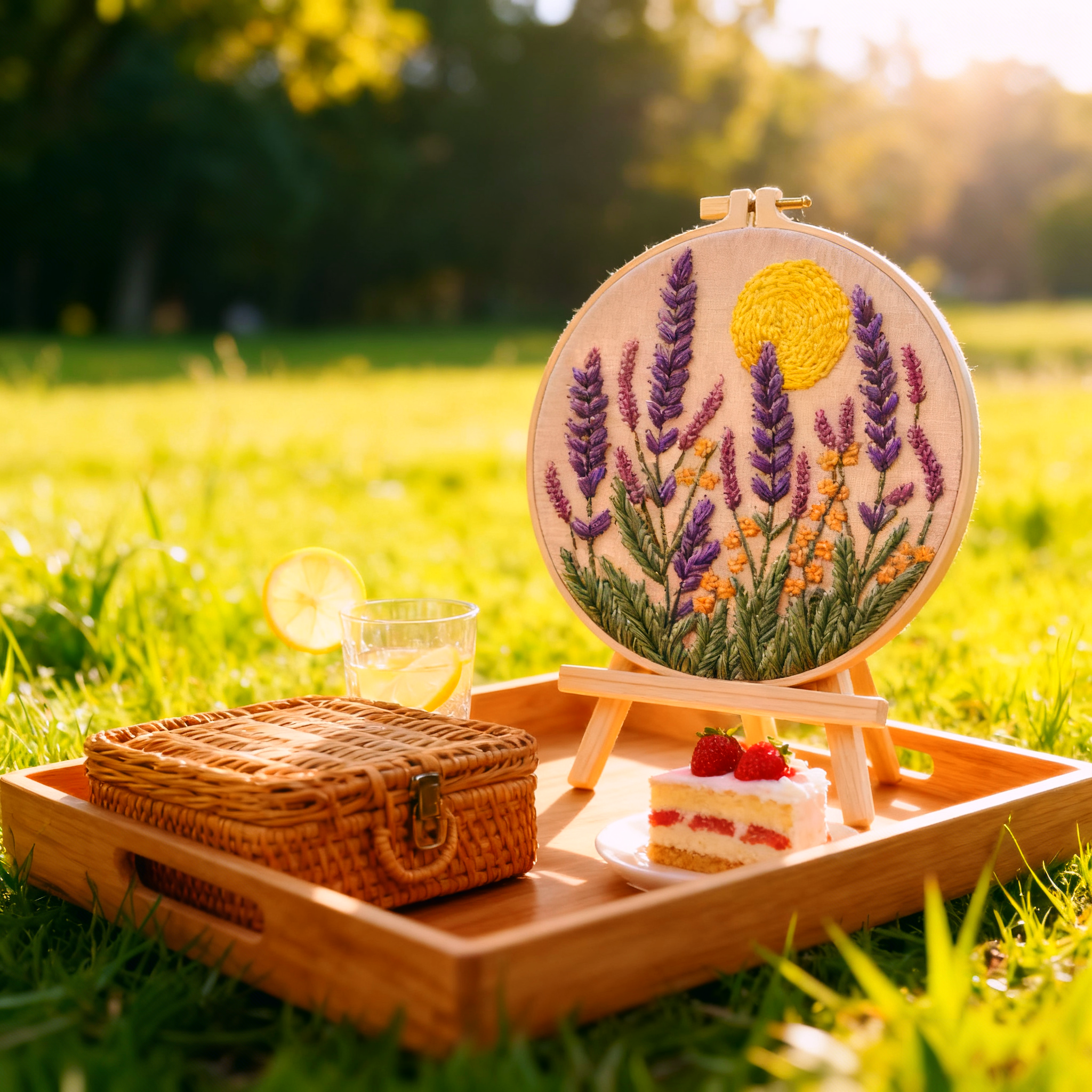 Lavender Sunset – Borduurset met lavendel en gouden avondzon