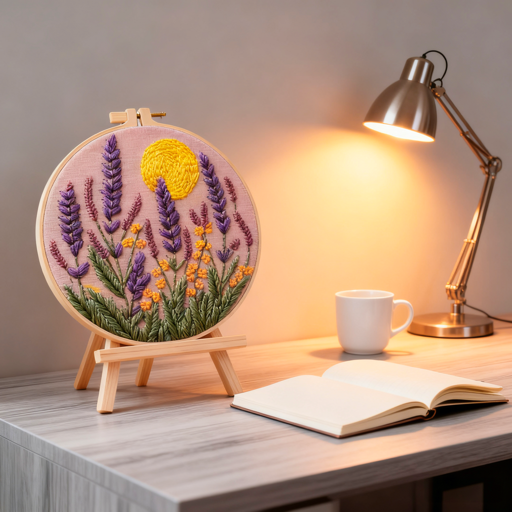 Lavender Sunset – Borduurset met lavendel en gouden avondzon