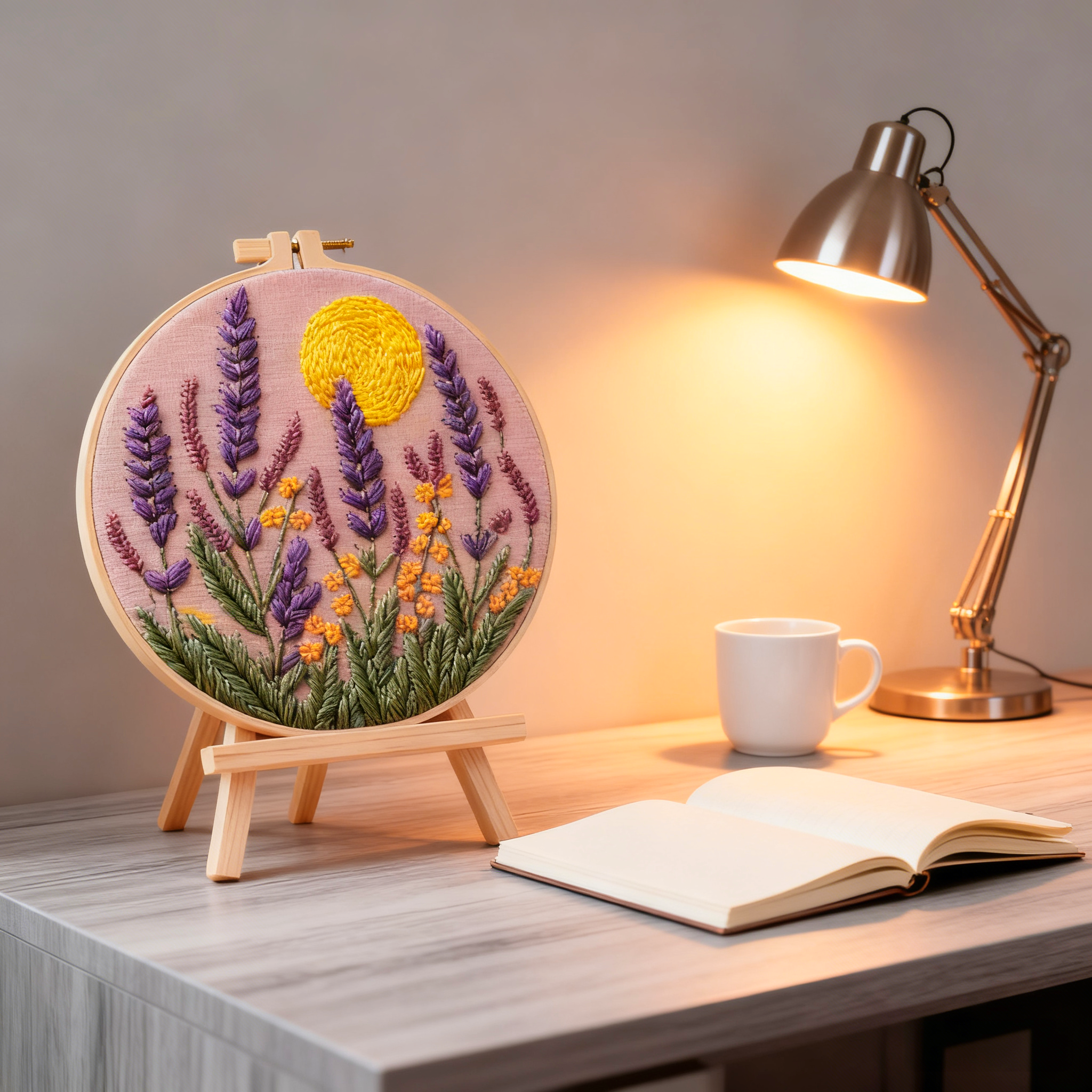 Lavender Sunset – Borduurset met lavendel en gouden avondzon