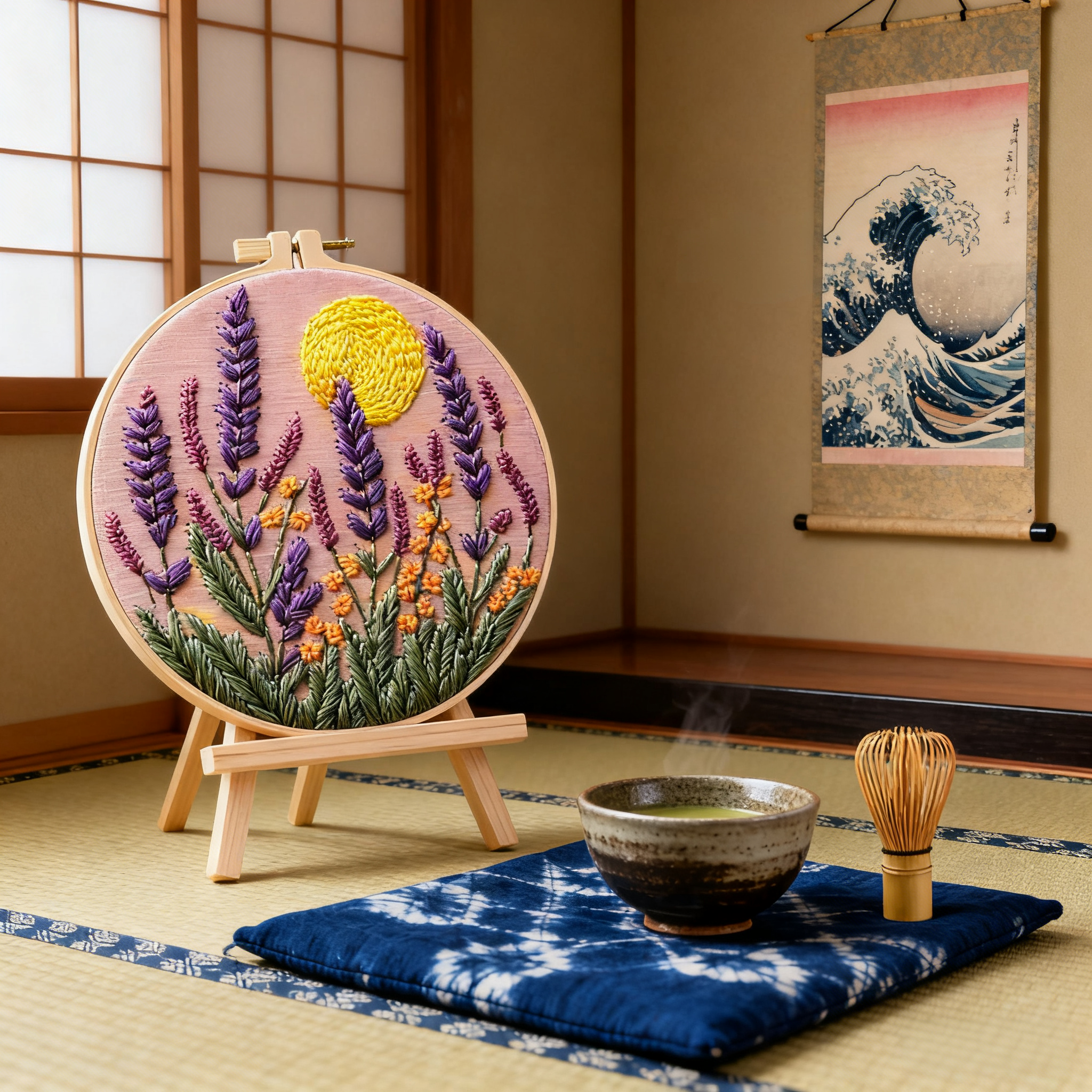 Lavender Sunset – Borduurset met lavendel en gouden avondzon