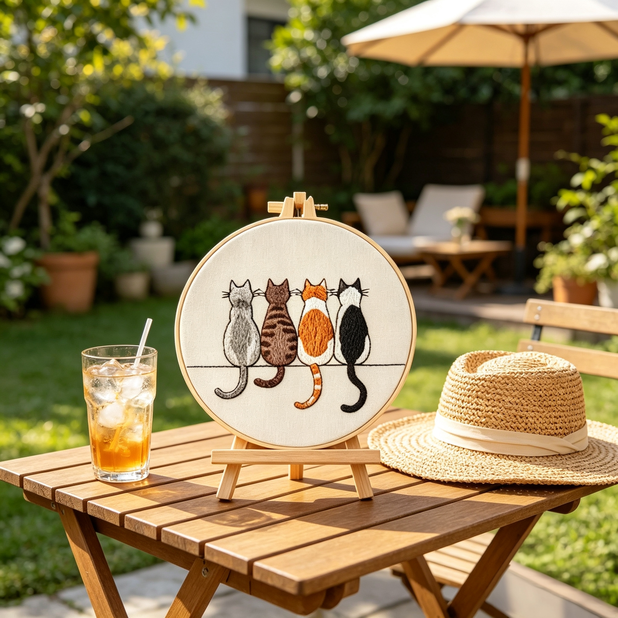 Purrfect Line – Borduurset met vier katten op een rij