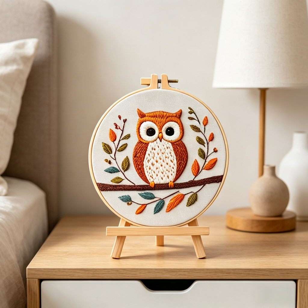 Evening Guardian – Borduurset met uil op tak