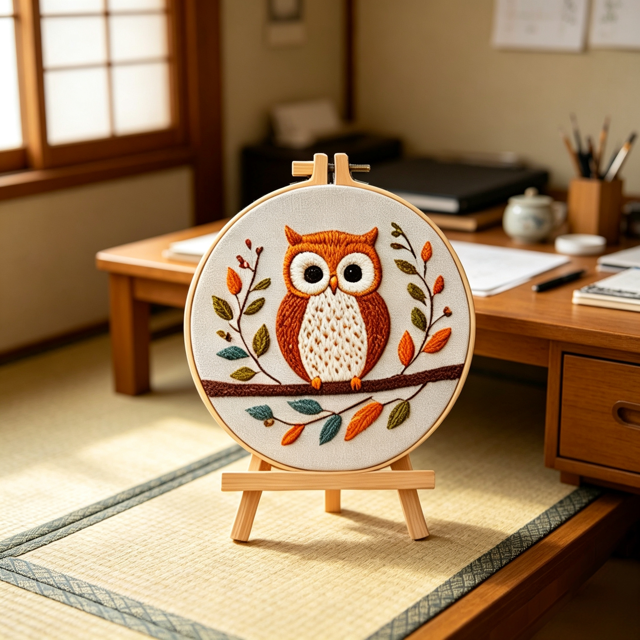 Evening Guardian – Borduurset met uil op tak