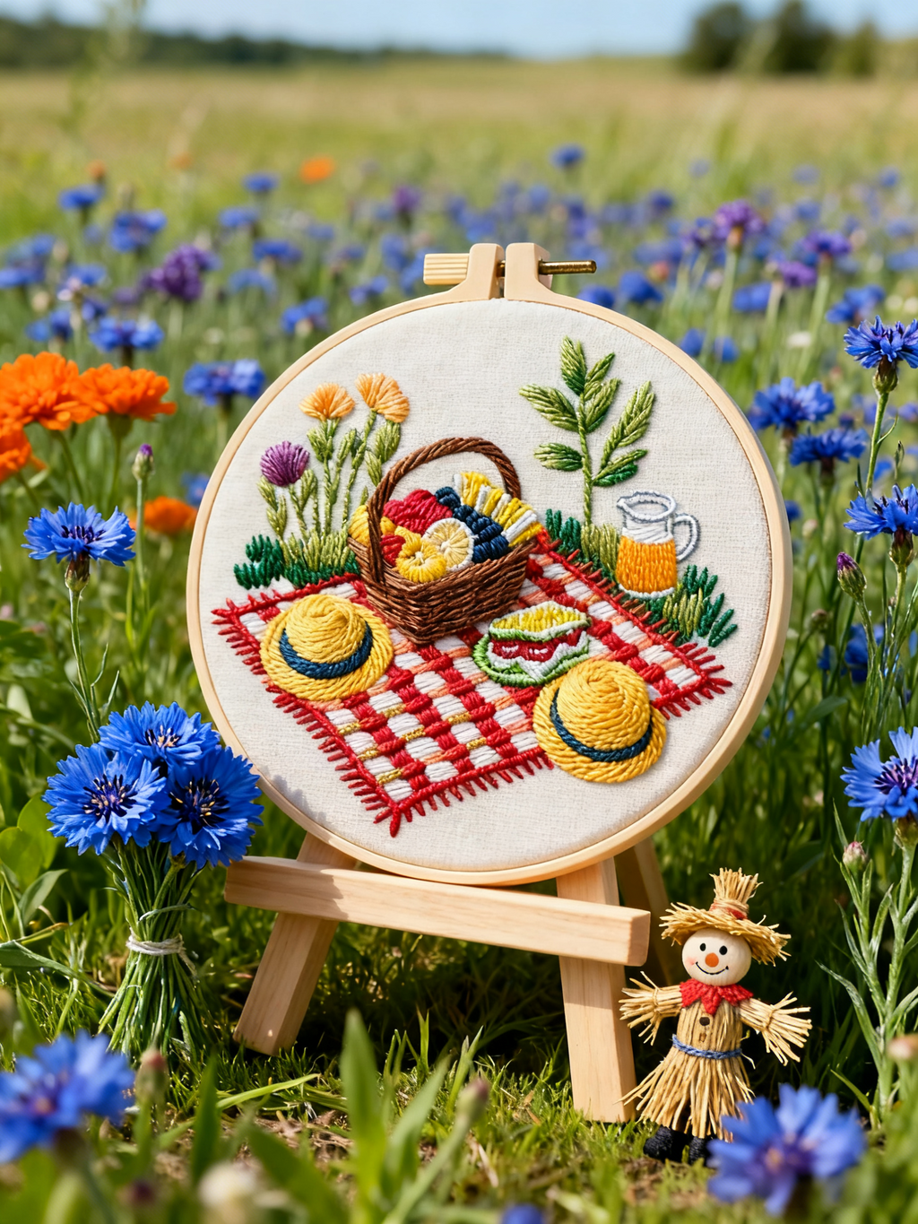 Picnic Meadow – Embroidery kit with picnic blanket and summer colors