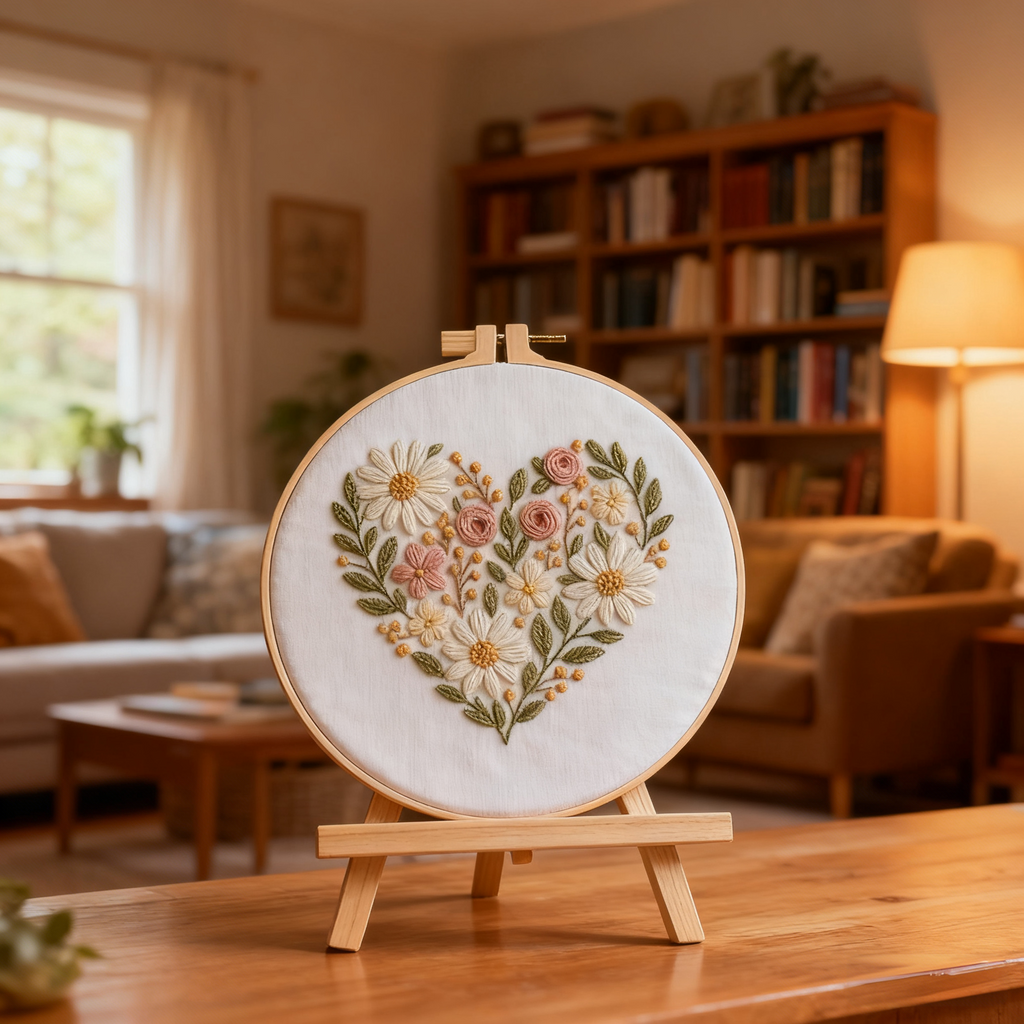 Floral Heart – Borduurset met margrieten en zachte roosjes