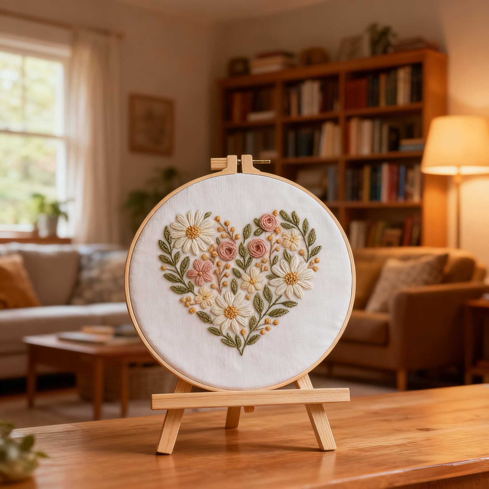 Floral Heart – Borduurset met margrieten en zachte roosjes