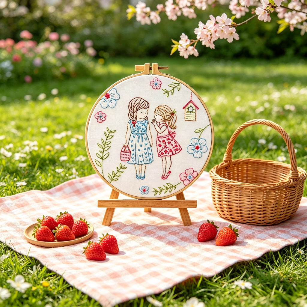 Nostalgic Friends – Borduurset met twee meisjes en bloemen