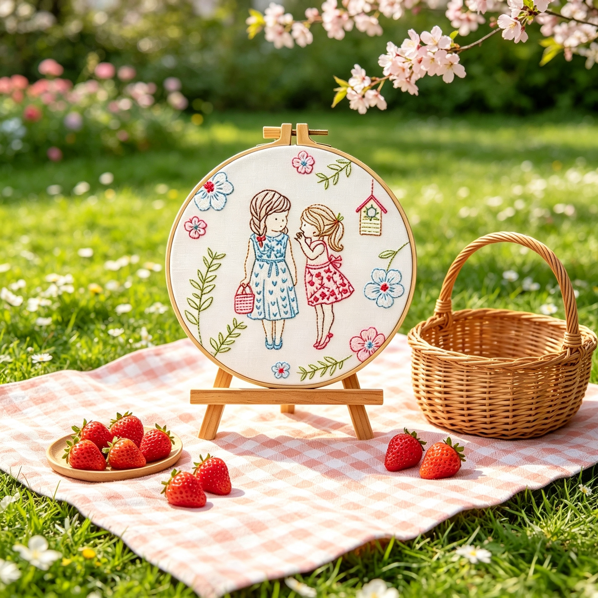 Nostalgic Friends – Borduurset met twee meisjes en bloemen