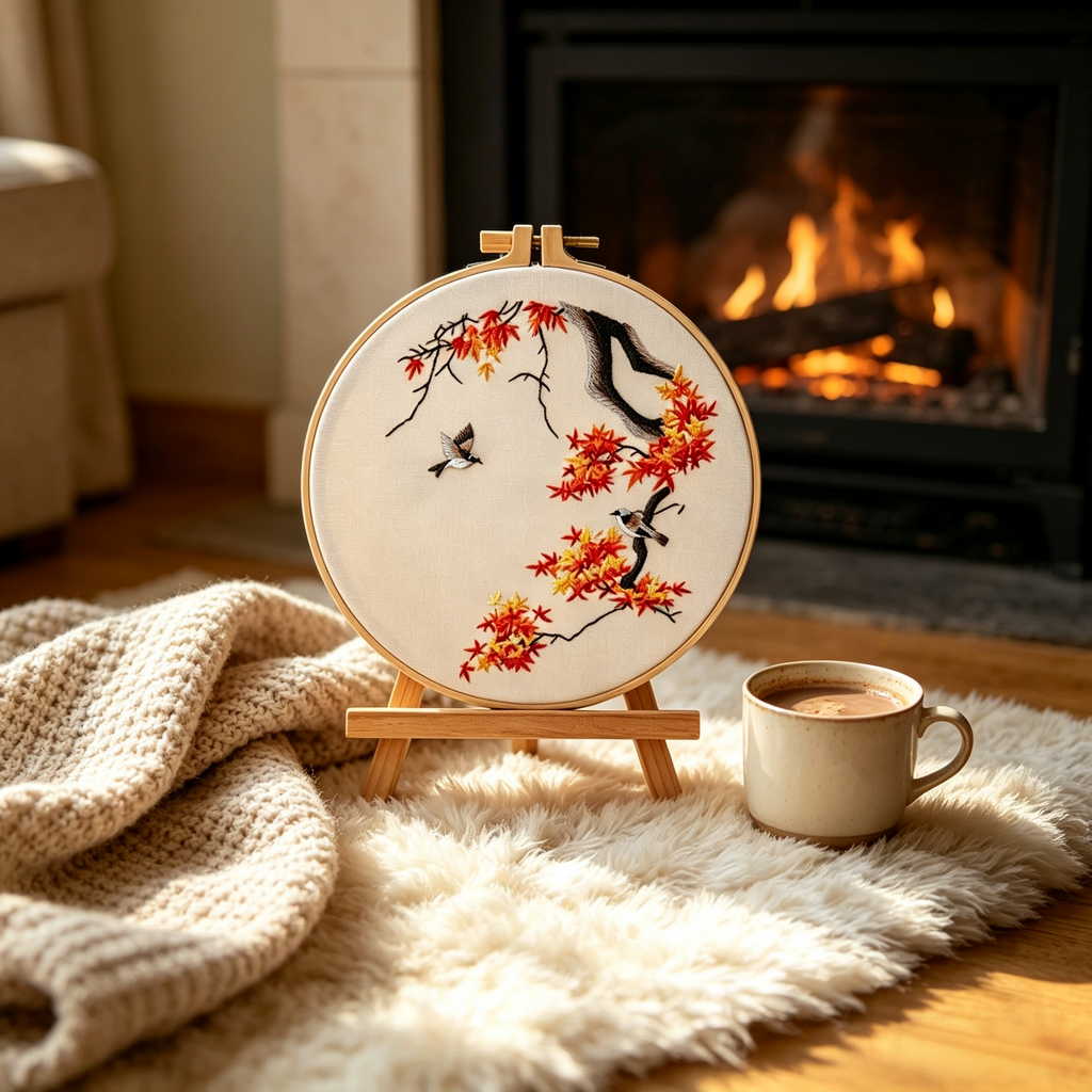 Whispering Branch – Borduurset met vogel en bloesemtakken