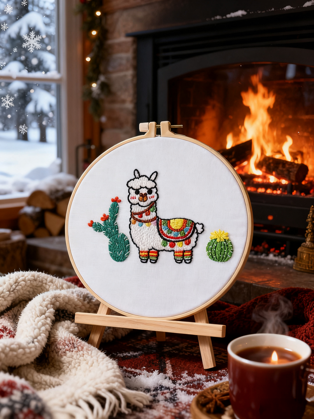 Sunny Llama – Kit de broderie avec un lama joyeux et des fleurs du désert