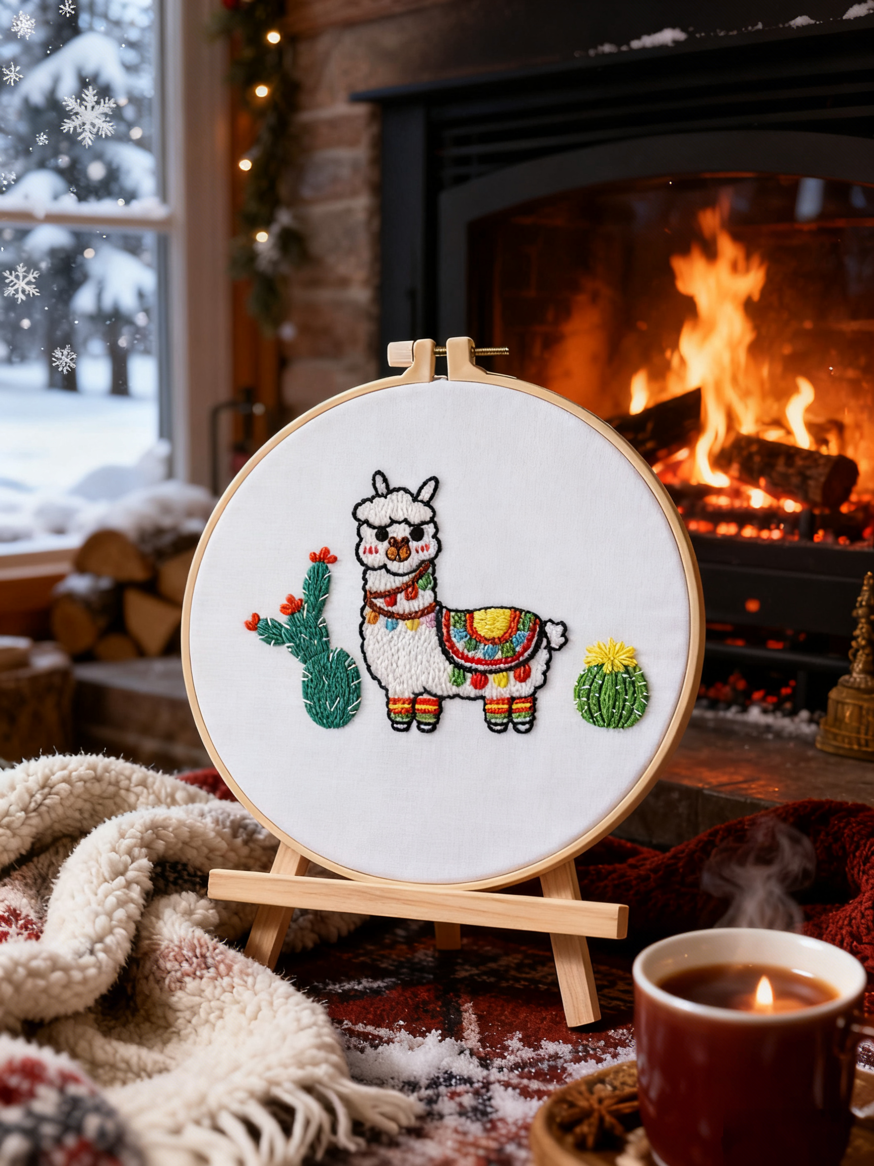 Sunny Llama – Borduurset met vrolijke lama en woestijnbloemen