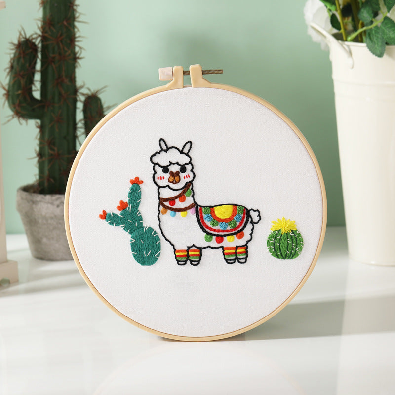 Sunny Llama – Kit de broderie avec un lama joyeux et des fleurs du désert