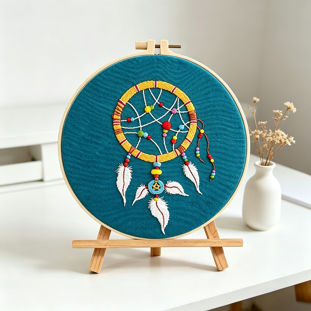 Dreamcatcher Sky – Borduurset met dromenvanger op turquoise achtergrond