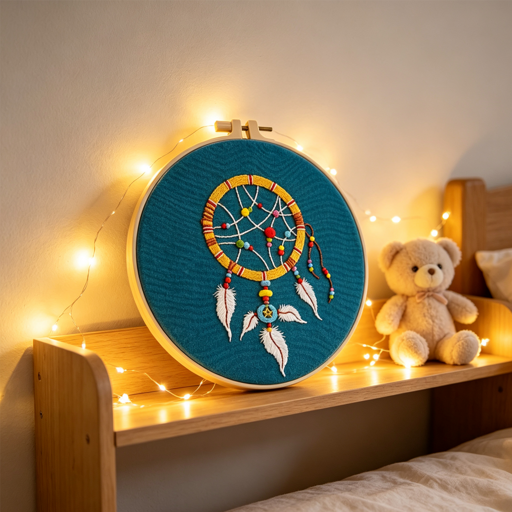 Dreamcatcher Sky – Borduurset met dromenvanger op turquoise achtergrond