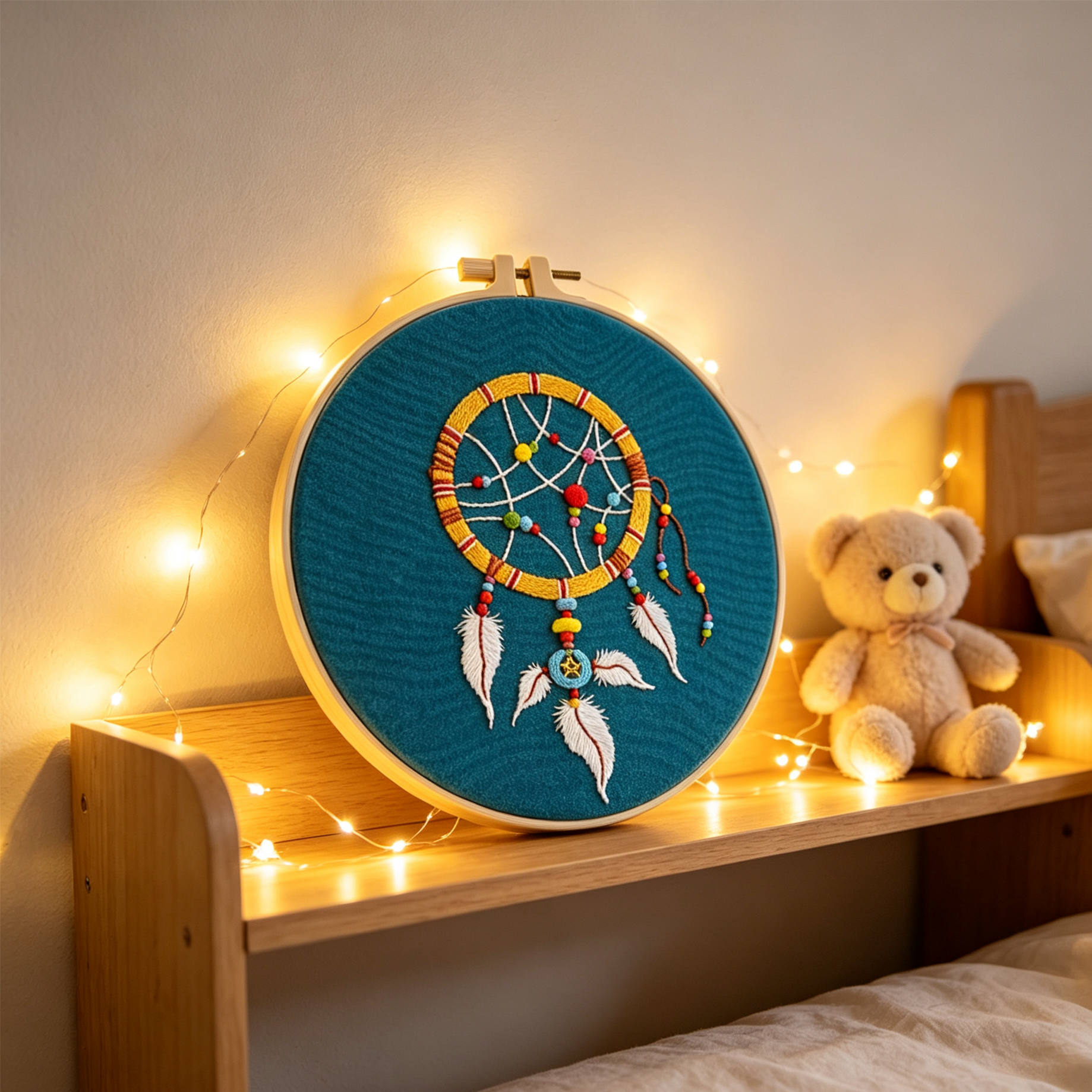 Dreamcatcher Sky – Borduurset met dromenvanger op turquoise achtergrond