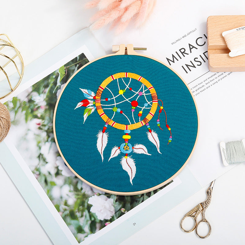Dreamcatcher Sky – Borduurset met dromenvanger op turquoise achtergrond