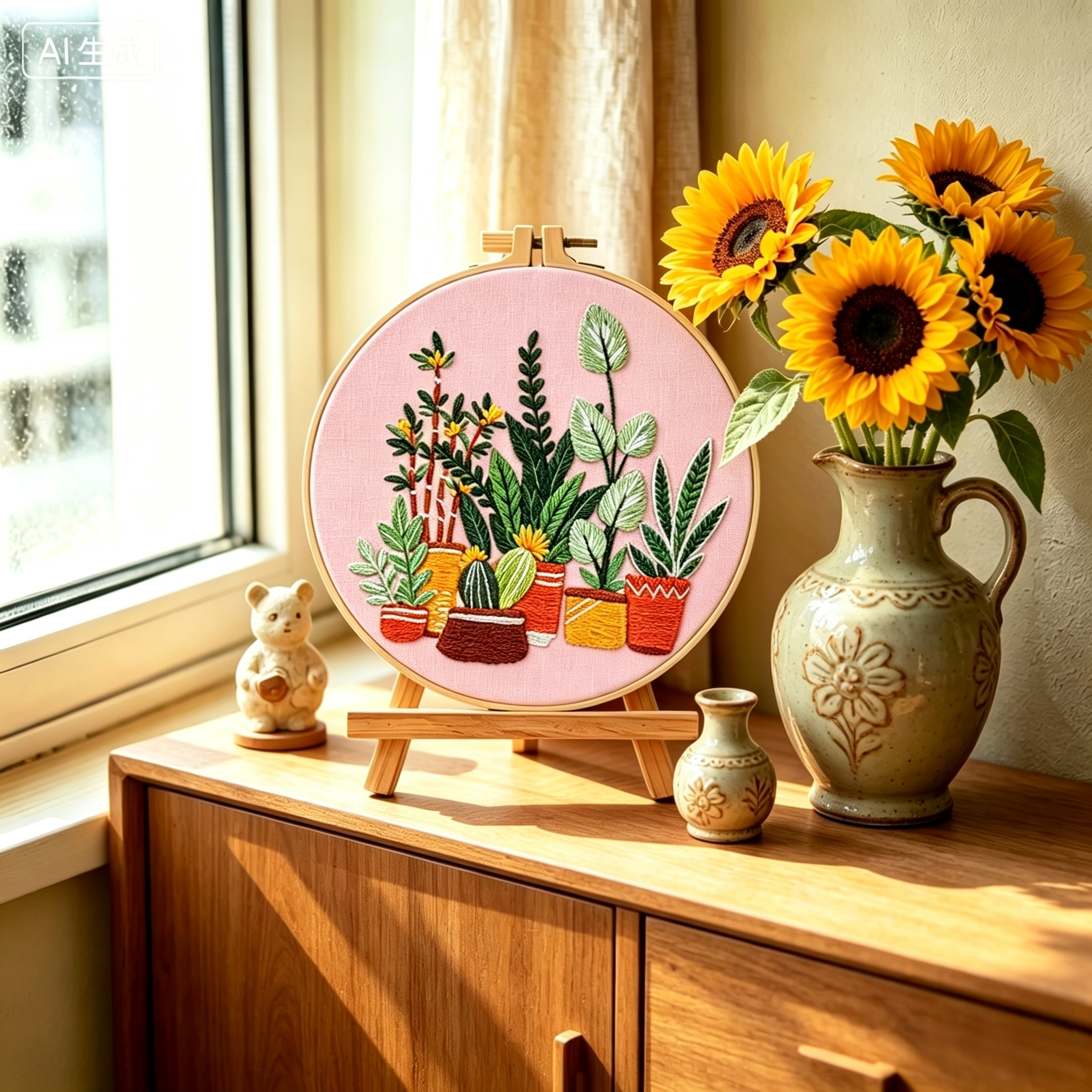 Urban Jungle – Borduurset met kamerplanten op roze achtergrond