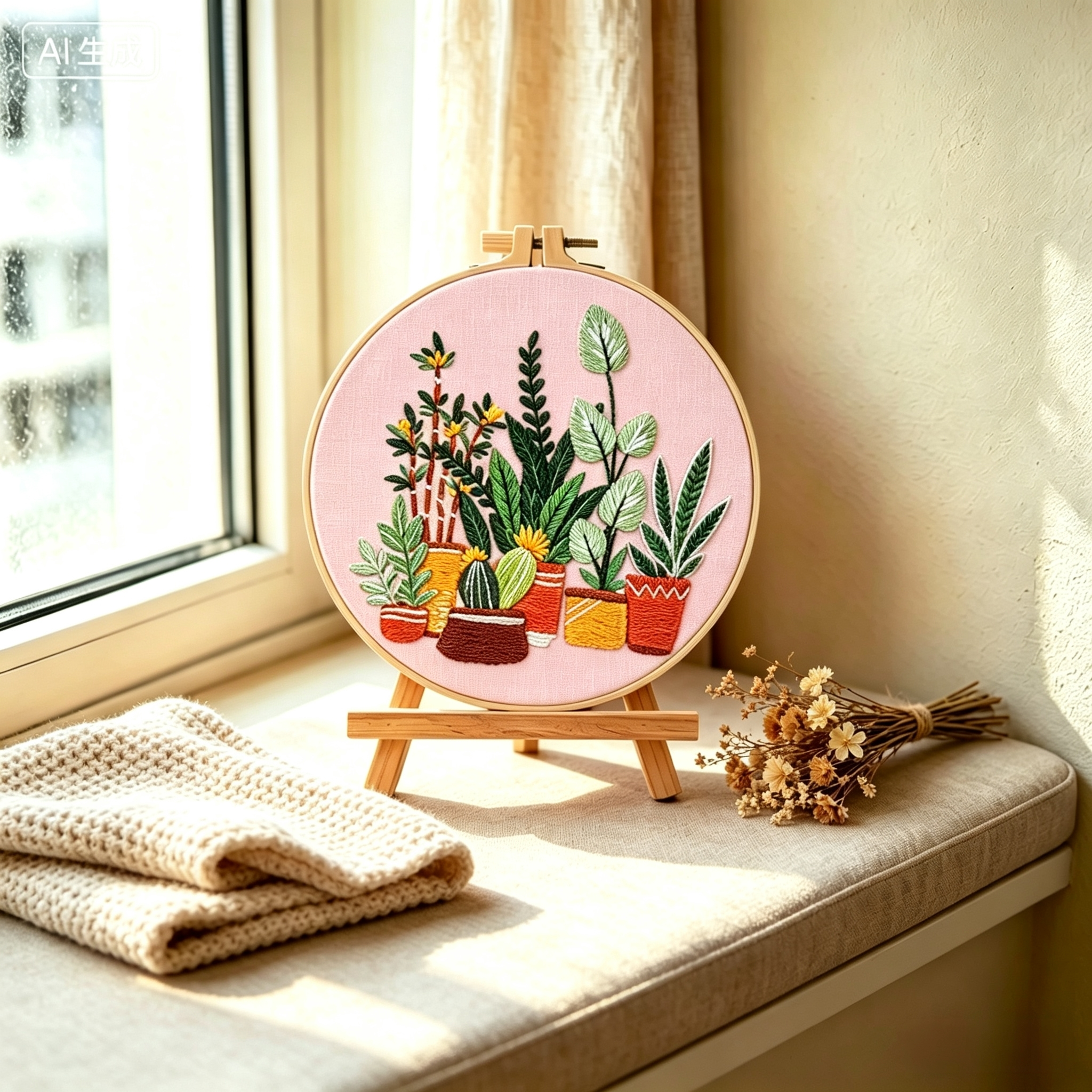 Urban Jungle – Borduurset met kamerplanten op roze achtergrond