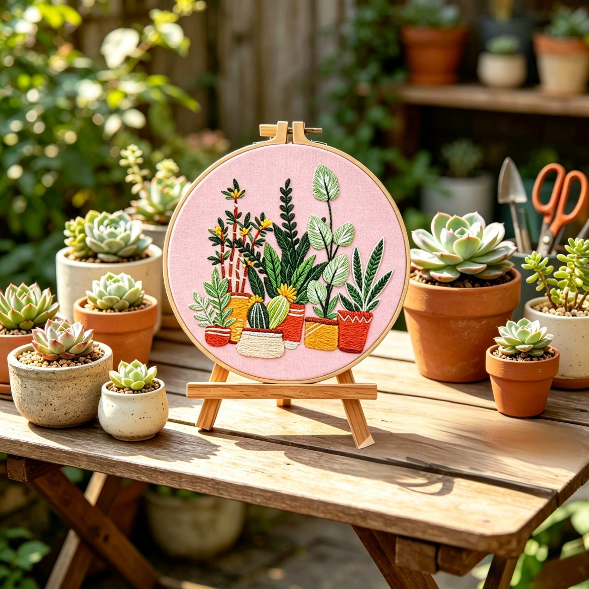 Urban Jungle – Borduurset met kamerplanten op roze achtergrond