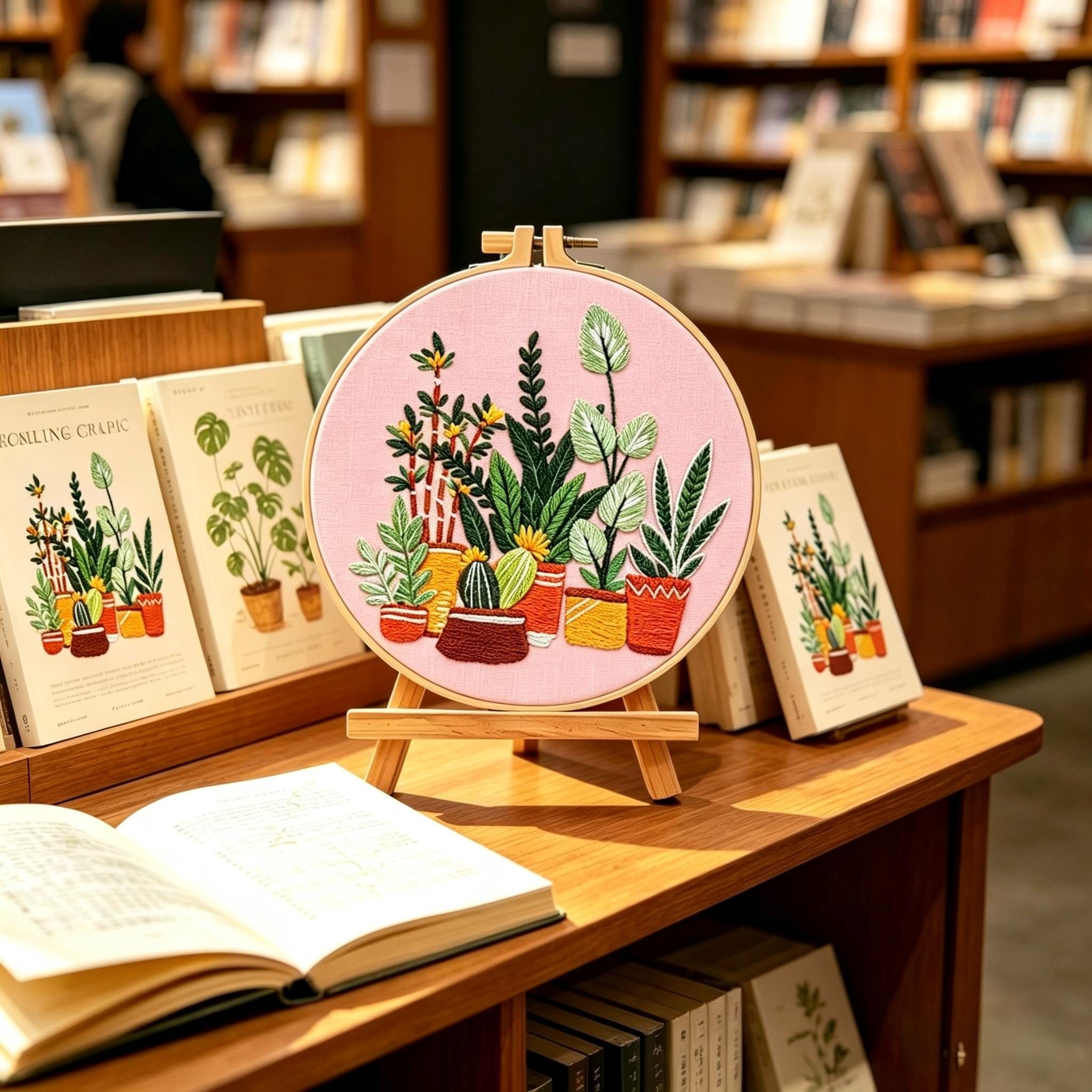 Urban Jungle – Borduurset met kamerplanten op roze achtergrond