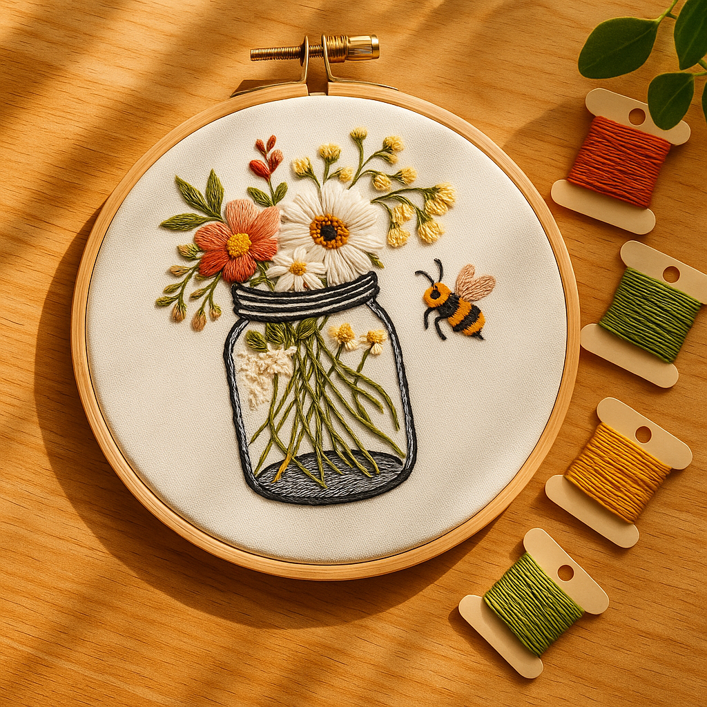 Honey Meadow – Borduurset met bloemen en bijtje