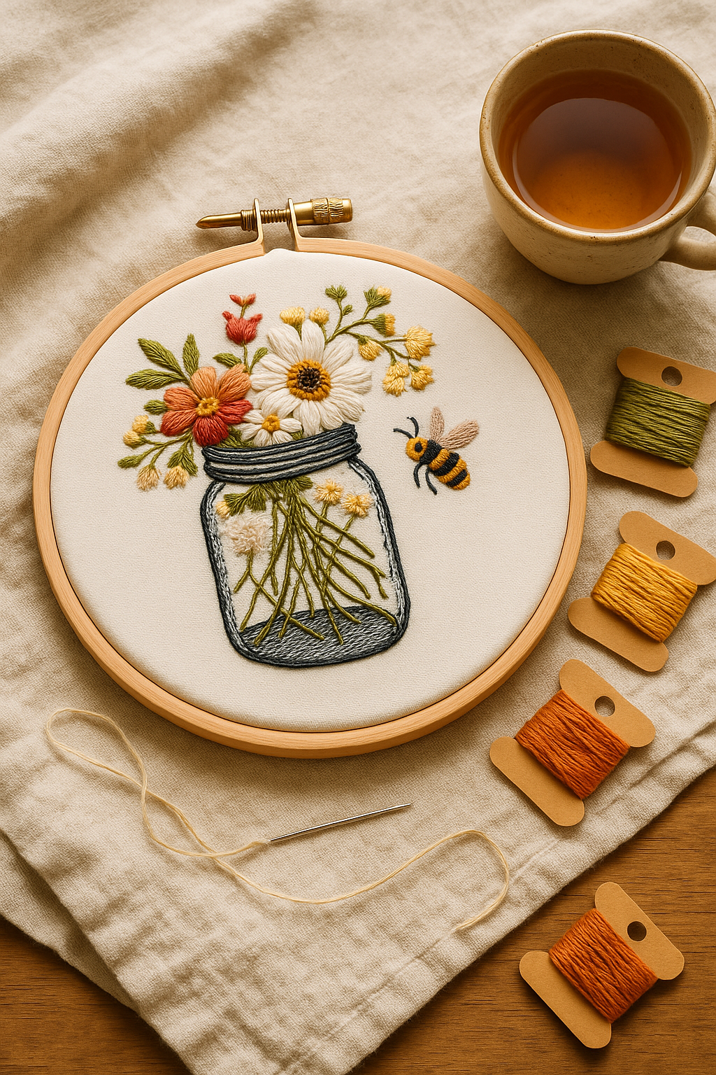 Honey Meadow – Borduurset met bloemen en bijtje