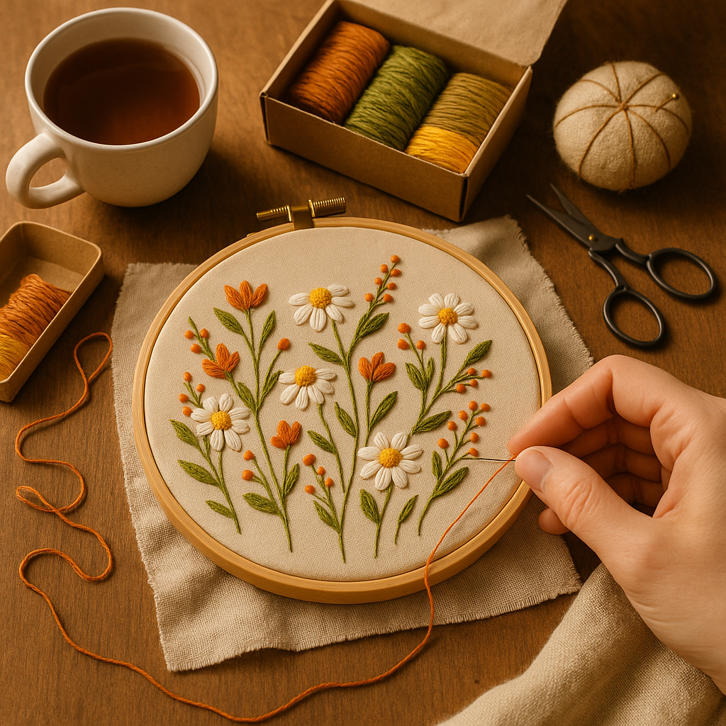 Wildflower Morning - Borduurset met margrietjes en oranjebloemen