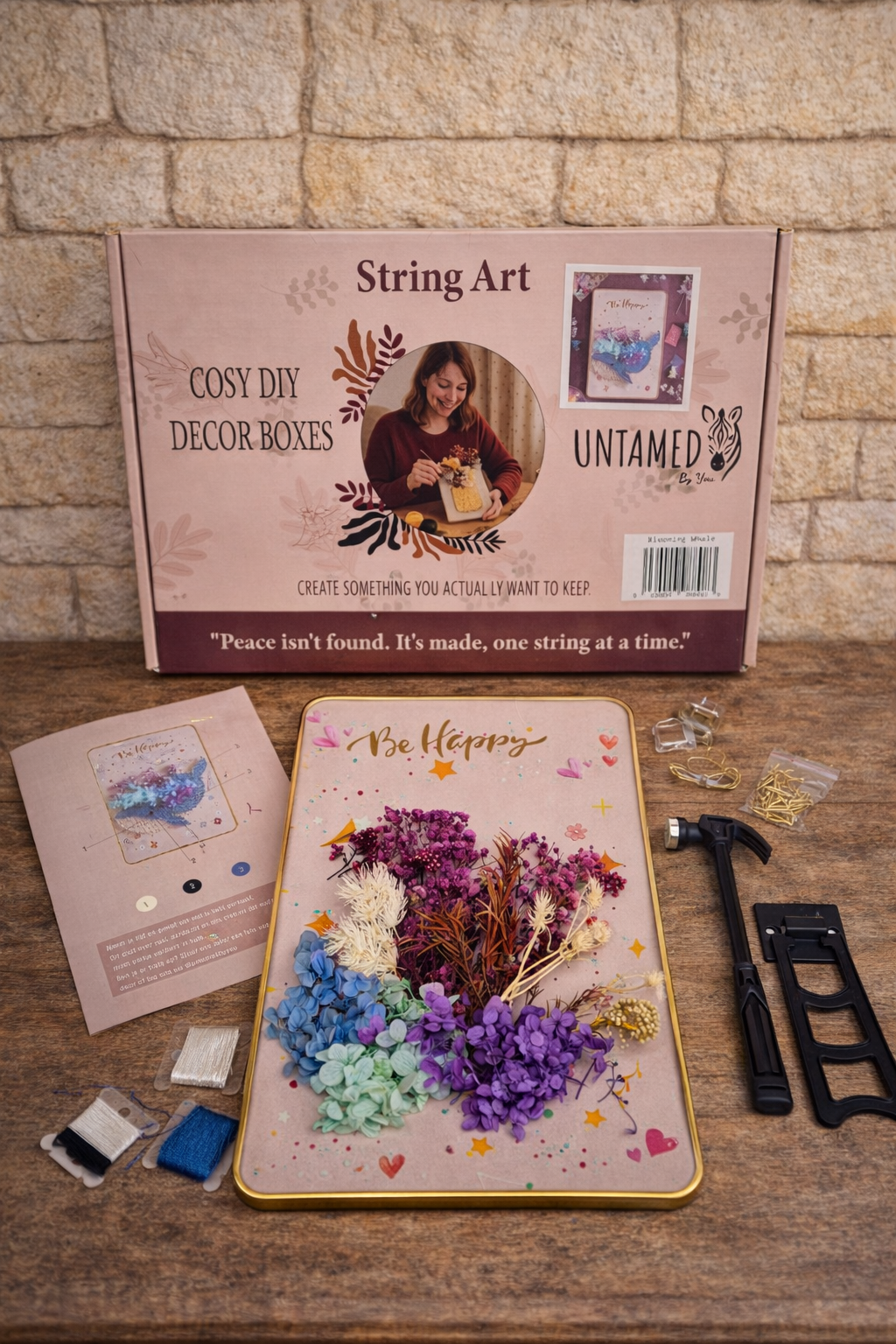 Blooming Whale - String Art Set met droogbloemen en ledlichtjes