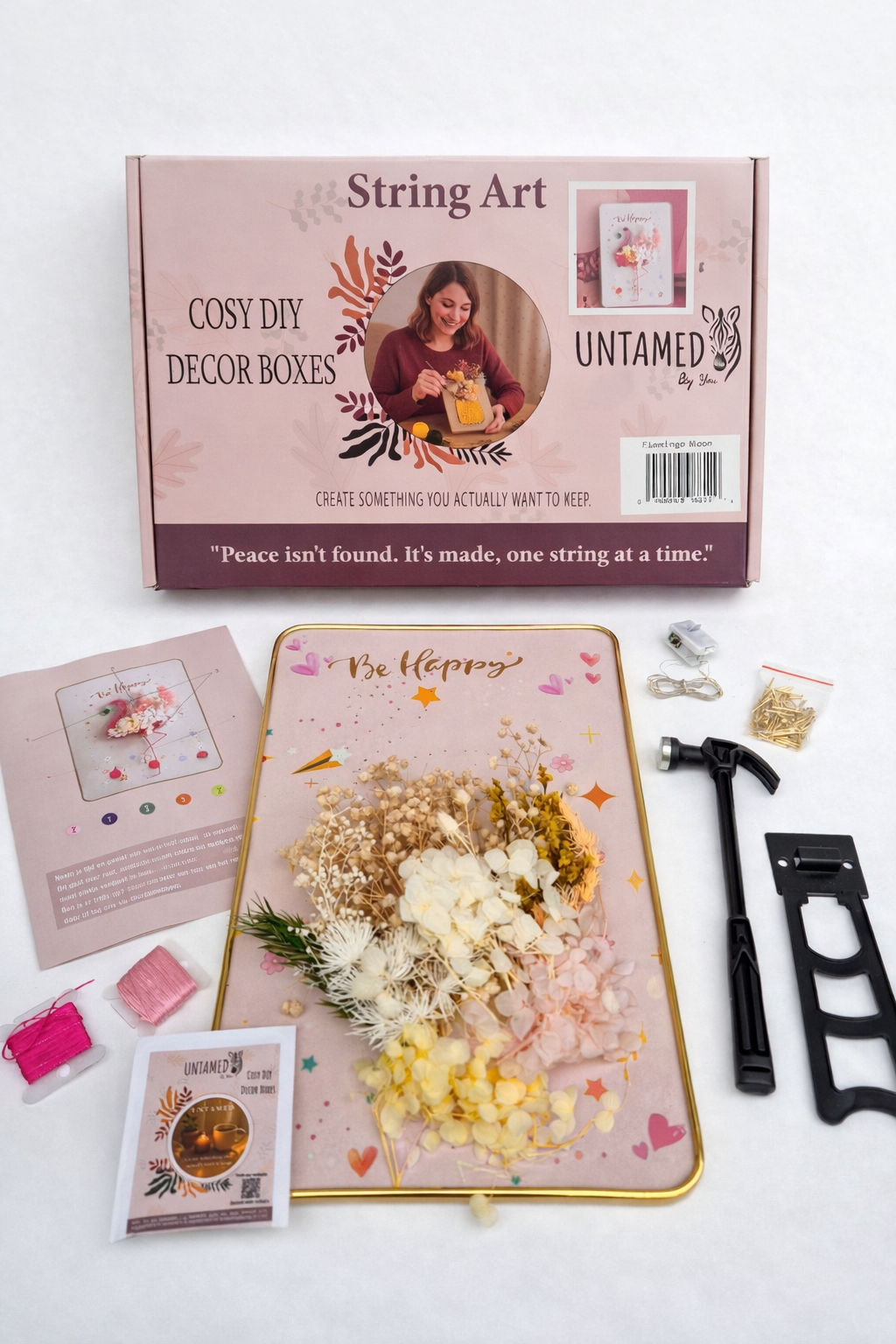 Flamingo Bloom - String Art Set met droogbloemen en led