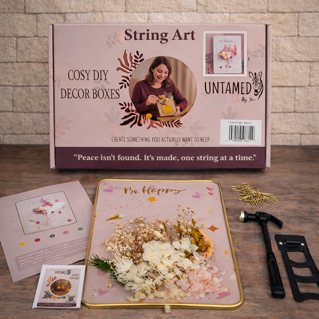 Flamingo Bloom - String Art Set met droogbloemen en led