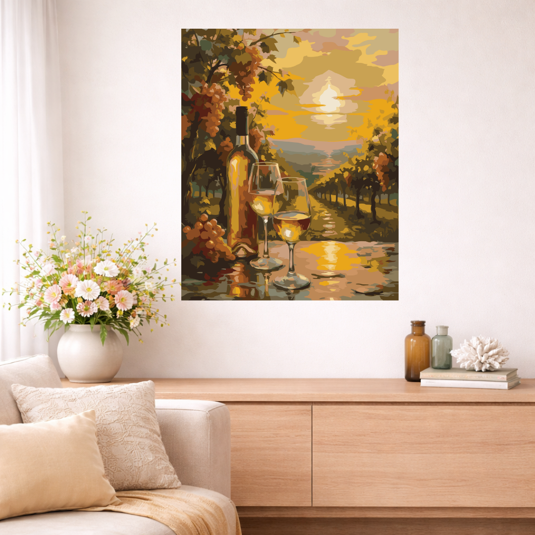 Peinture par numéros - Coucher de soleil dans le vignoble doré