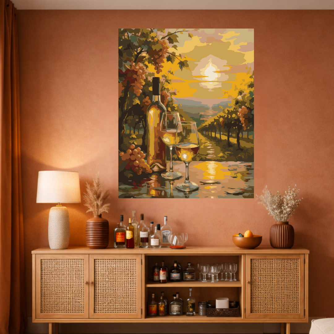 Peinture par numéros - Coucher de soleil dans le vignoble doré