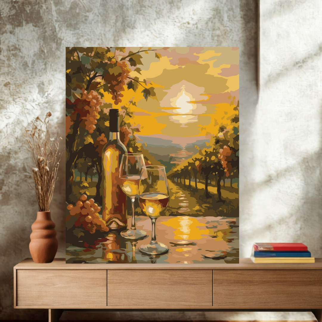 Peinture par numéros - Coucher de soleil dans le vignoble doré