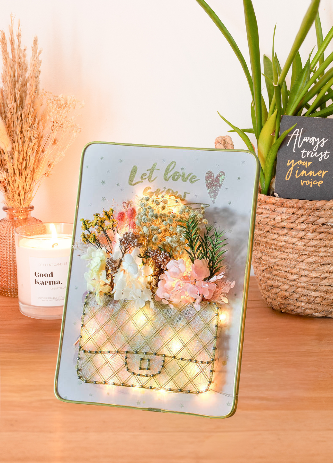 Glow Purse – String Art Set met lichtjes en zachte droogbloemen