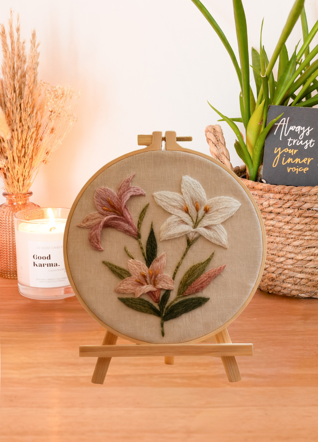 Lily Grace – Embroidery kit with elegant lilies in soft shades