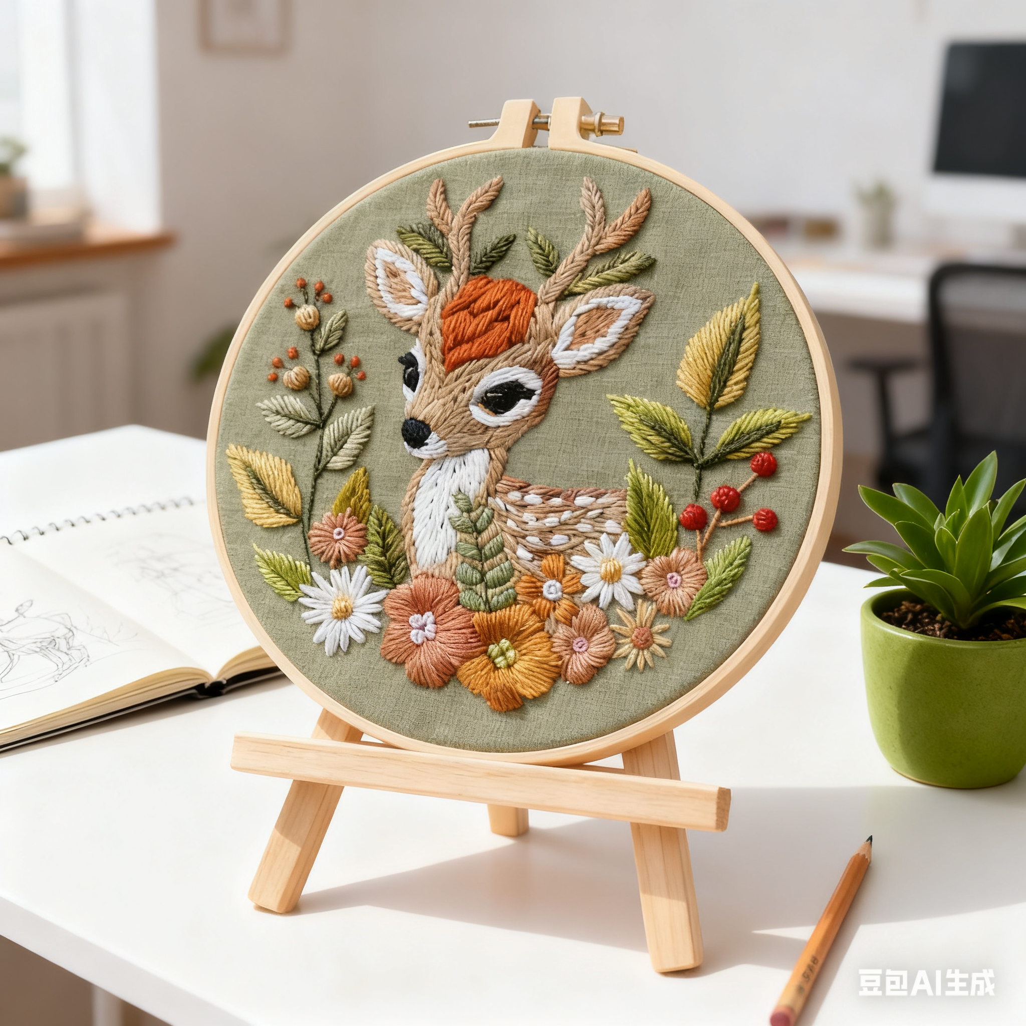 Forest Deer – Borduurset met jong hertje en herfstbloemen