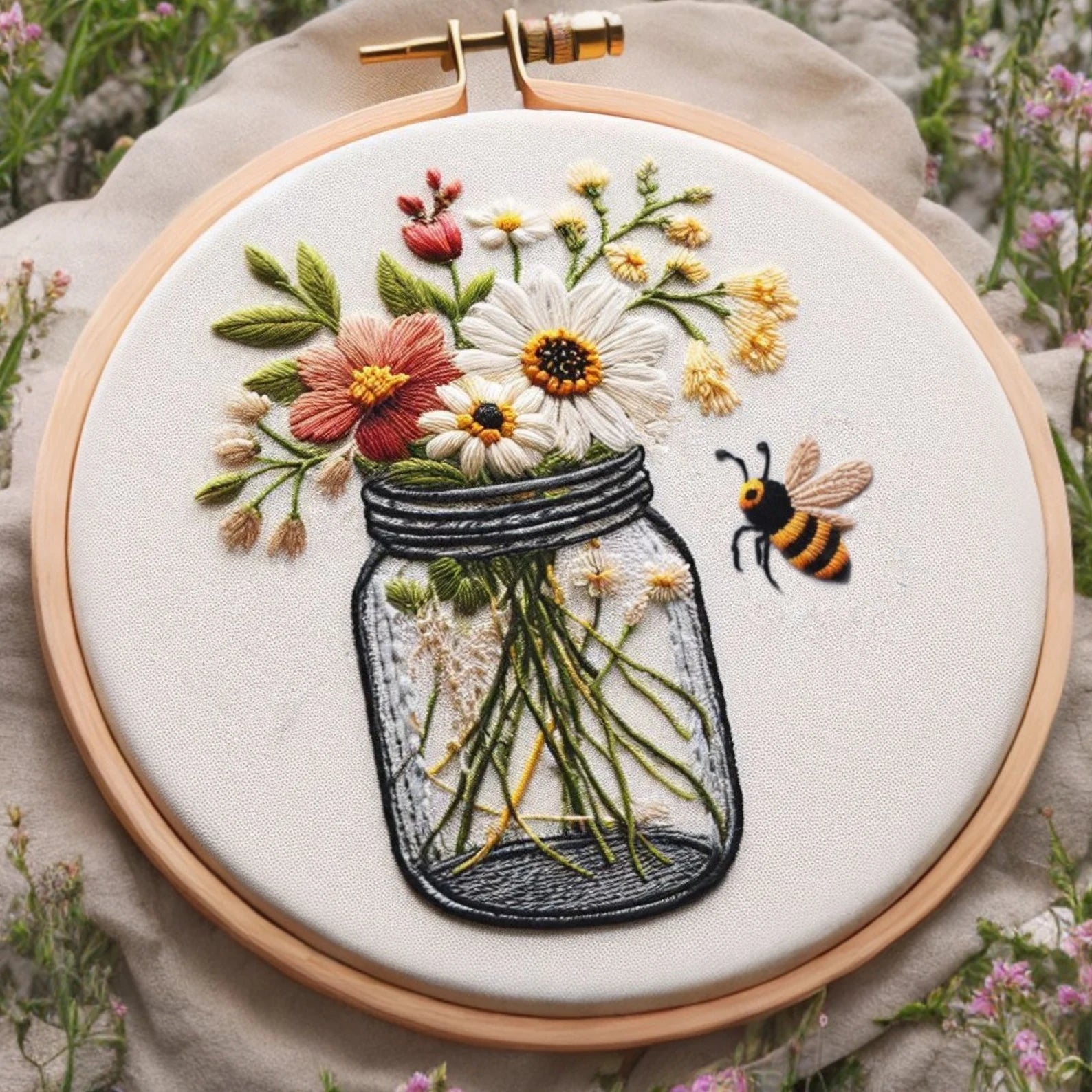 Honey Meadow – Embroidery Kit with Flowers and Bee