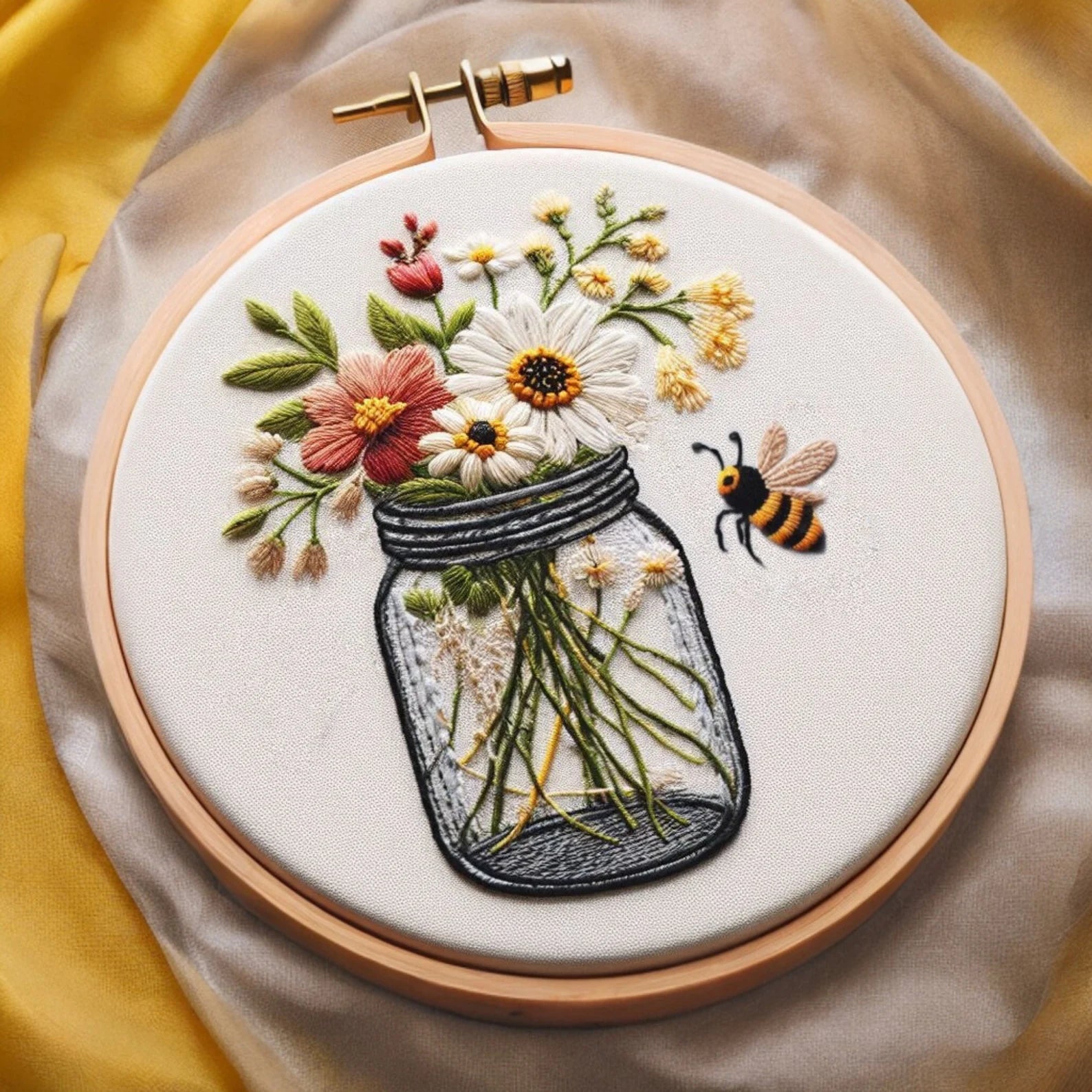 Honey Meadow – Borduurset met bloemen en bijtje